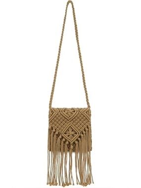 Tan Crochet Macrame Beach Boho Shoulder Bag Women’s Summer Vacation Crossbody
